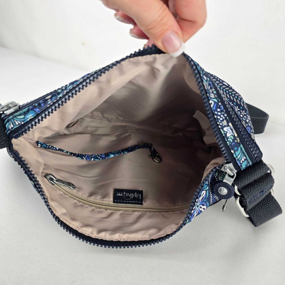 Kipling Blue Floral Crossbody Bag Adjustable Strap