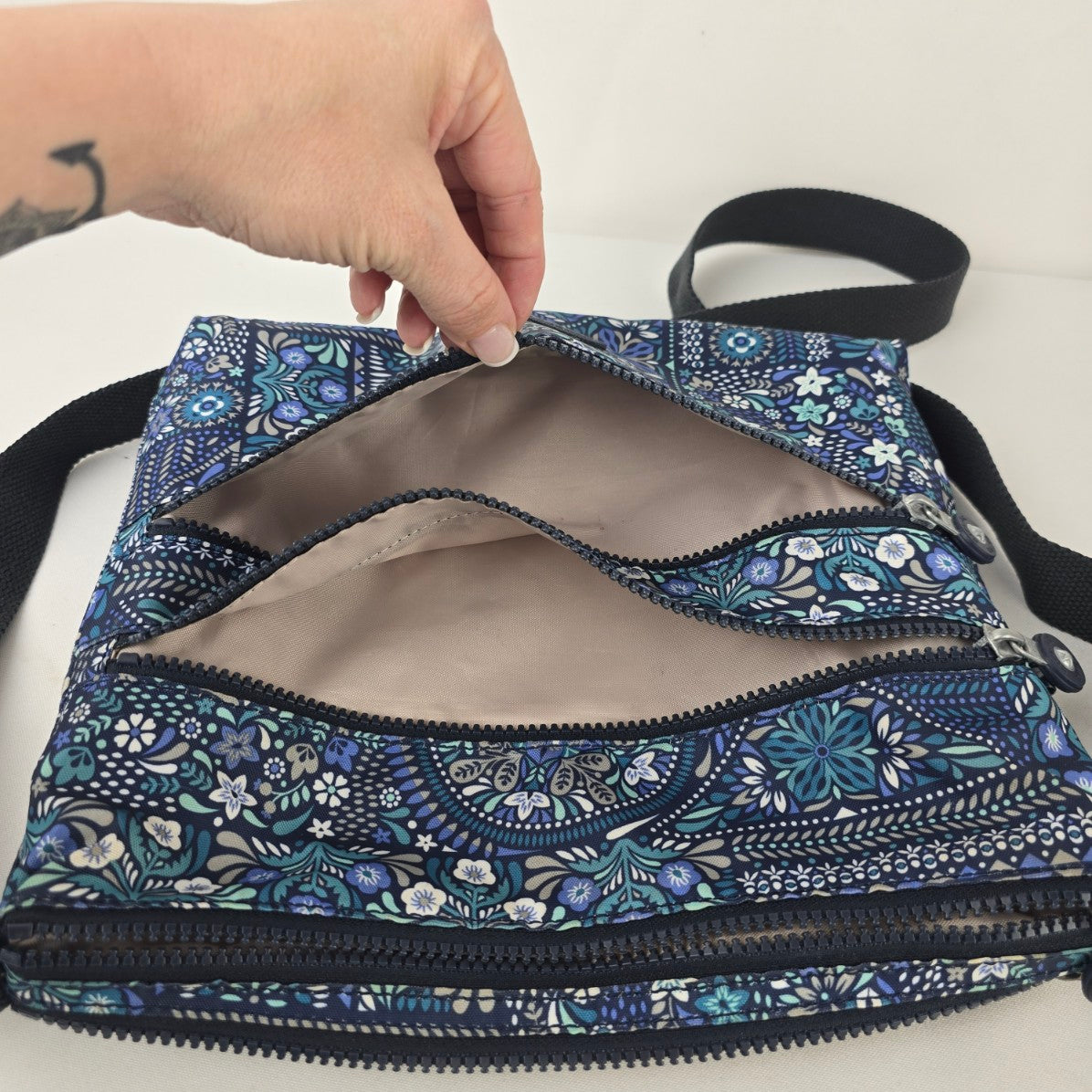 Kipling Blue Floral Crossbody Bag Adjustable Strap