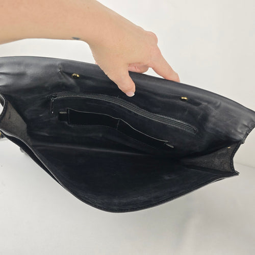 Renwick Black Leather Made in Canada Briefcase Shoulder Bag