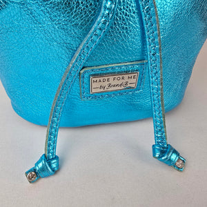 Made For Me by Brand B Metallic Turquoise Leather Drawstring Bag Purse Handmade