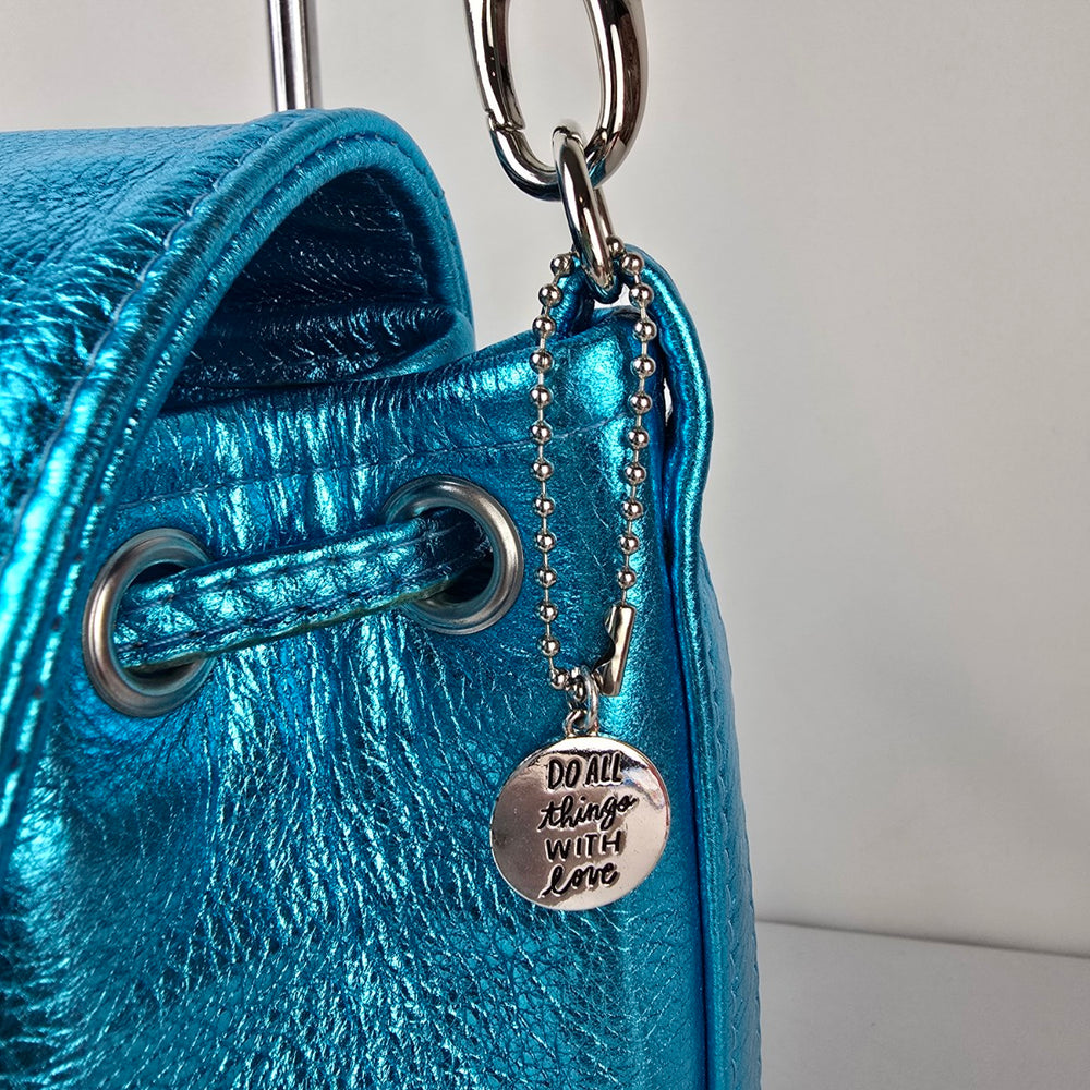 Made For Me by Brand B Metallic Turquoise Leather Drawstring Bag Purse Handmade