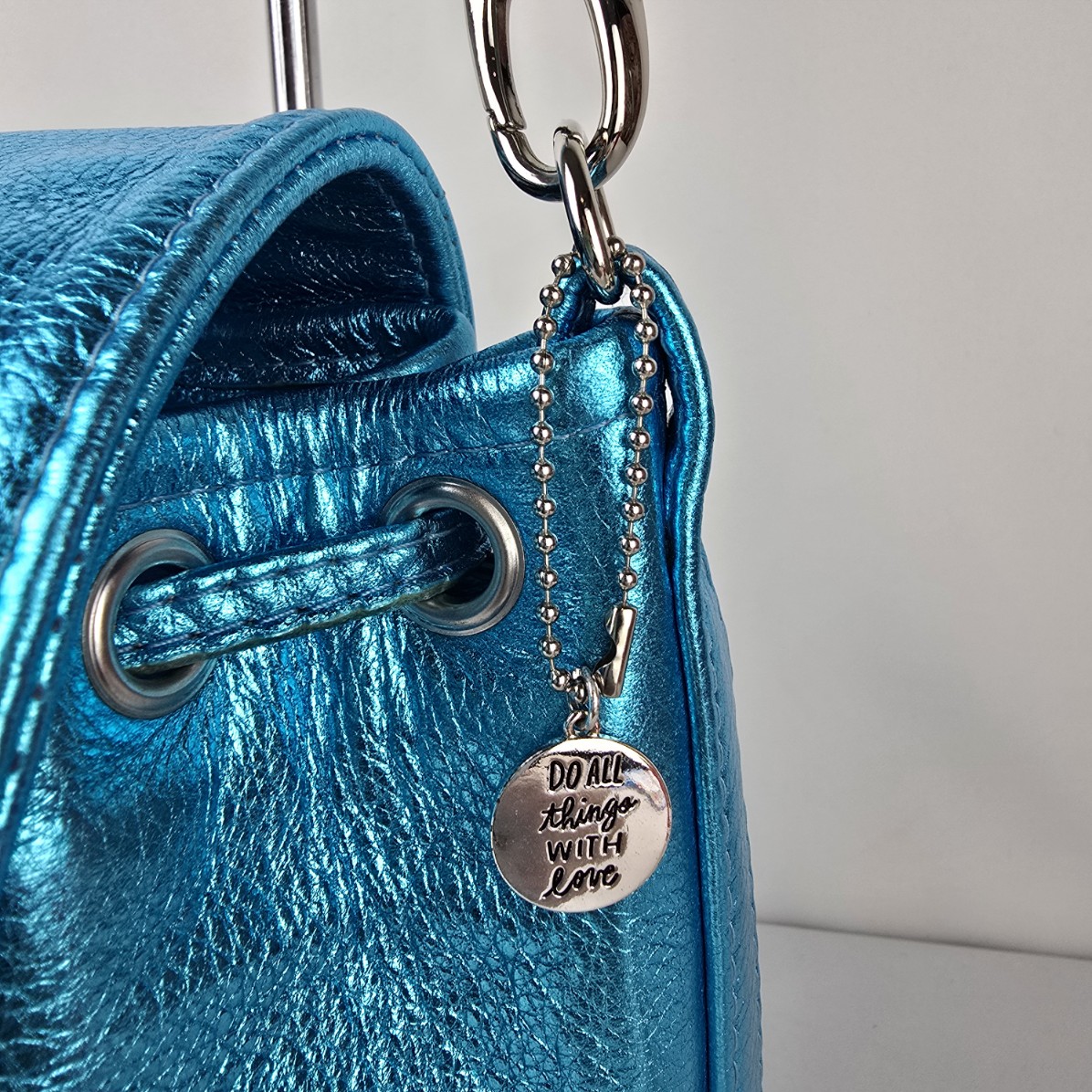 Made For Me by Brand B Metallic Turquoise Leather Drawstring Bag Purse Handmade