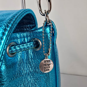Made For Me by Brand B Metallic Turquoise Leather Drawstring Bag Purse Handmade