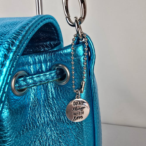 Made For Me by Brand B Metallic Turquoise Leather Drawstring Bag Purse Handmade