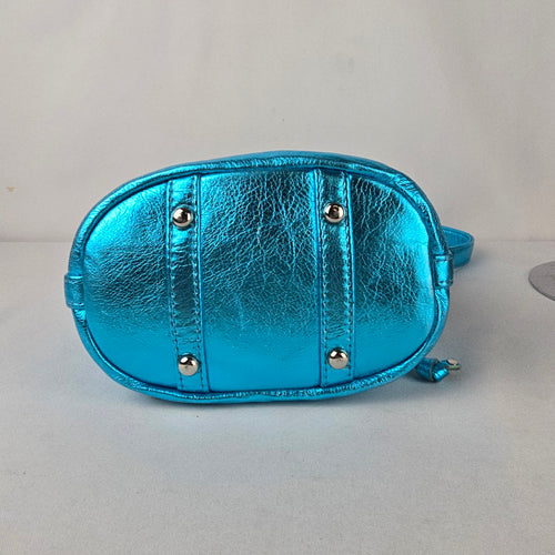 Made For Me by Brand B Metallic Turquoise Leather Drawstring Bag Purse Handmade