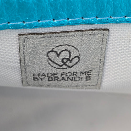 Made For Me by Brand B Metallic Turquoise Leather Drawstring Bag Purse Handmade
