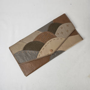 Vintage Patchwork Leather Envelope Clutch Wallet Brown Tan