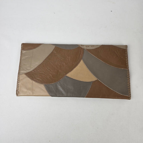 Vintage Patchwork Leather Envelope Clutch Wallet Brown Tan