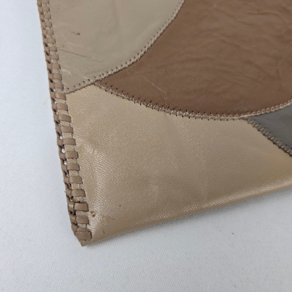 Vintage Patchwork Leather Envelope Clutch Wallet Brown Tan