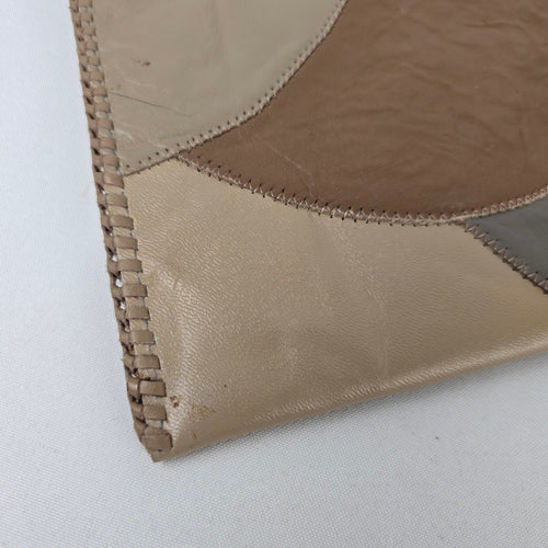 Vintage Patchwork Leather Envelope Clutch Wallet Brown Tan