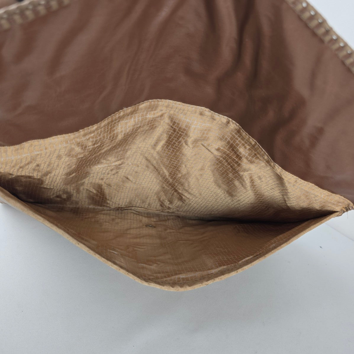 Vintage Patchwork Leather Envelope Clutch Wallet Brown Tan