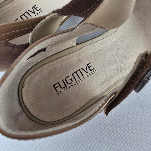 Fugitive Francesco Rossi Leather Low Heel Sandals Brown Beige