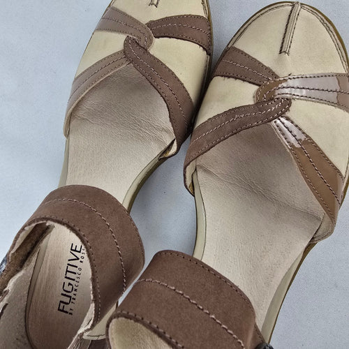 Fugitive Francesco Rossi Leather Low Heel Sandals Brown Beige