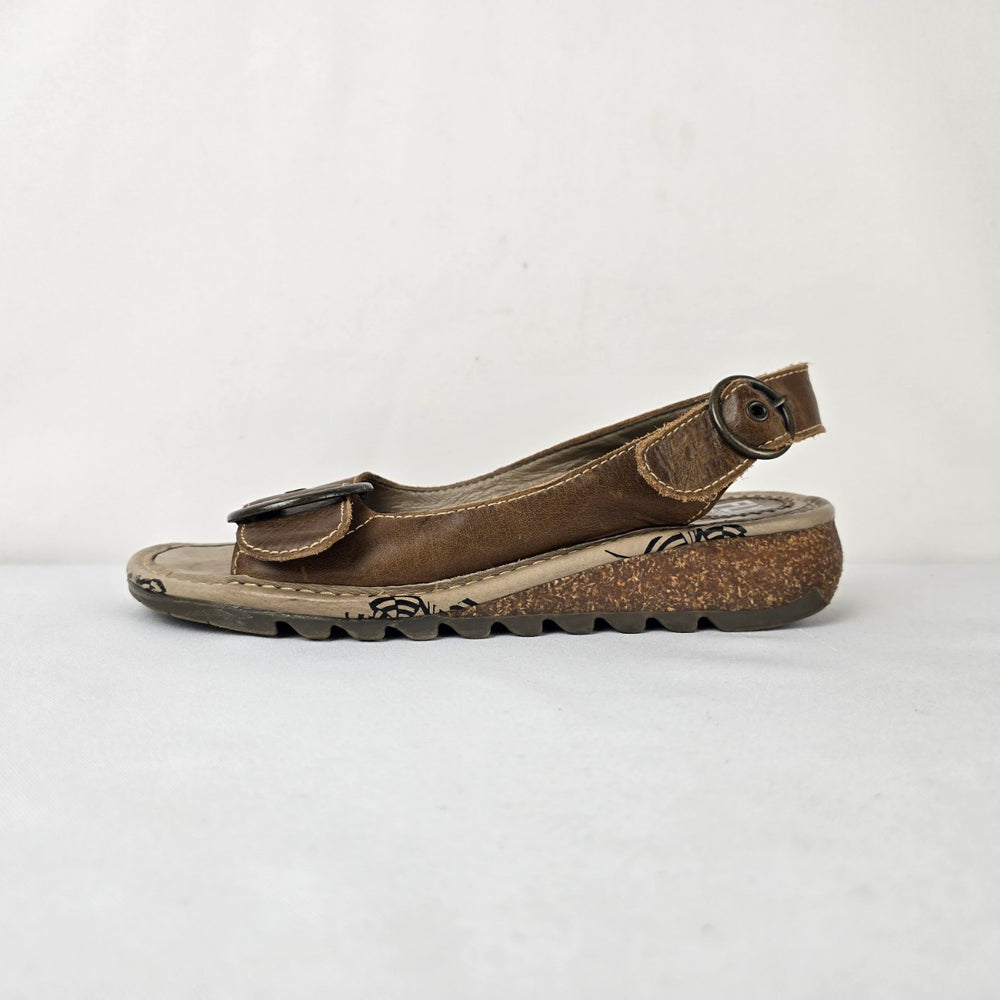 Fly London Brown Leather Slingback Comfort Sandals Size 9