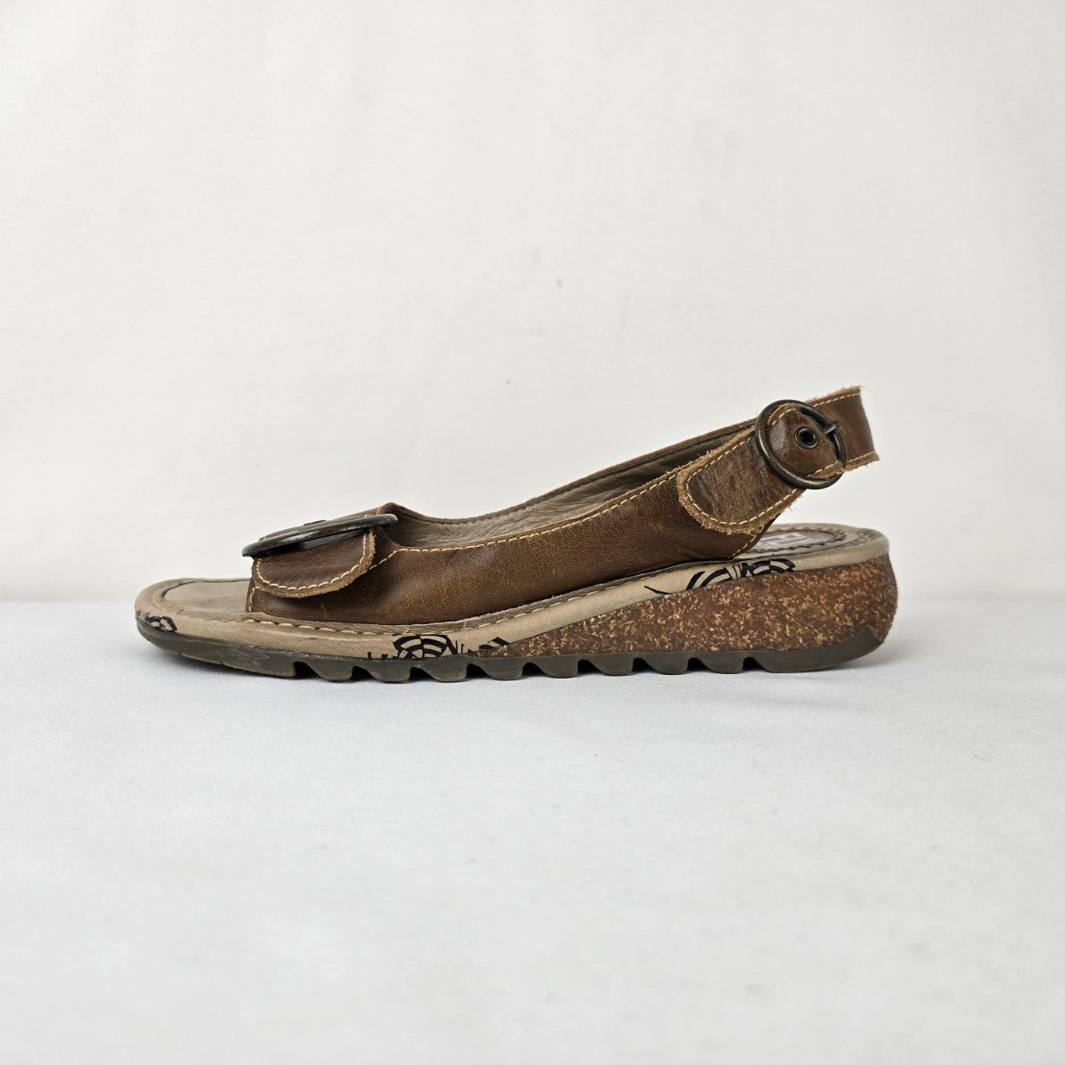Fly London Brown Leather Slingback Comfort Sandals Size 9