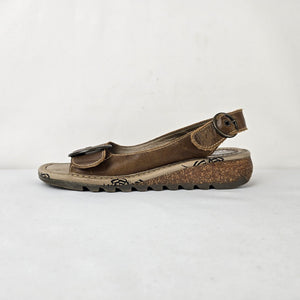 Fly London Brown Leather Slingback Comfort Sandals Size 9