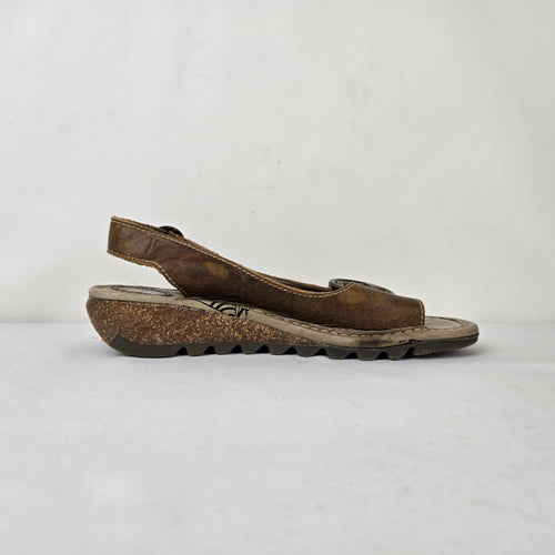 Fly London Brown Leather Slingback Comfort Sandals Size 9