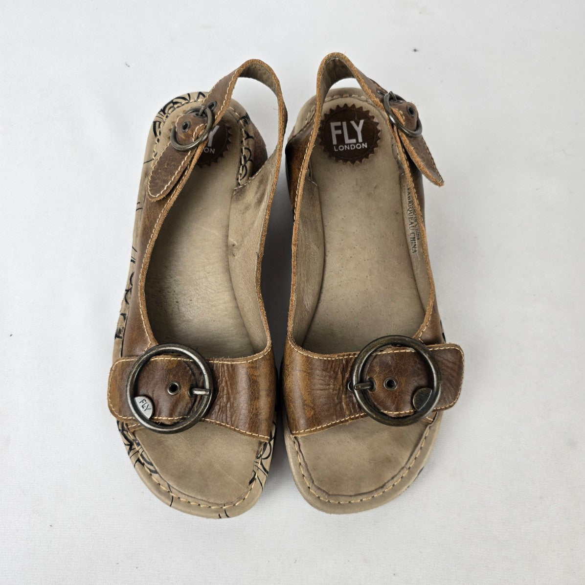 Fly London Brown Leather Slingback Comfort Sandals Size 9
