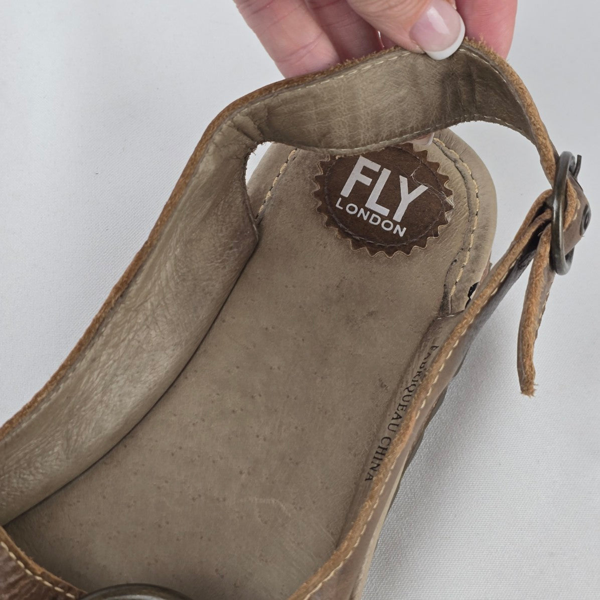 Fly London Brown Leather Slingback Comfort Sandals Size 9