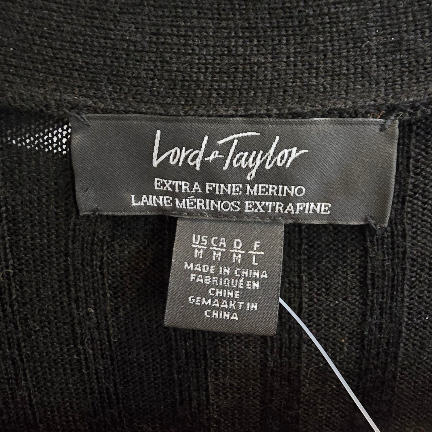 Lord & Taylor Extra Fine Merino Wool Long Black Cardigan Dress Size M