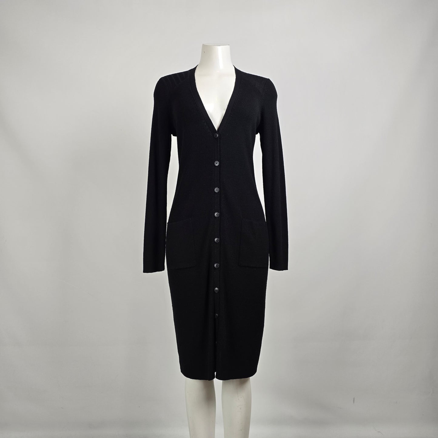 Lord & Taylor Extra Fine Merino Wool Long Black Cardigan Dress Size M