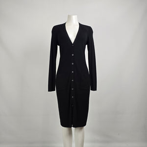 Lord & Taylor Extra Fine Merino Wool Long Black Cardigan Dress Size M