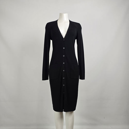 Lord & Taylor Extra Fine Merino Wool Long Black Cardigan Dress Size M