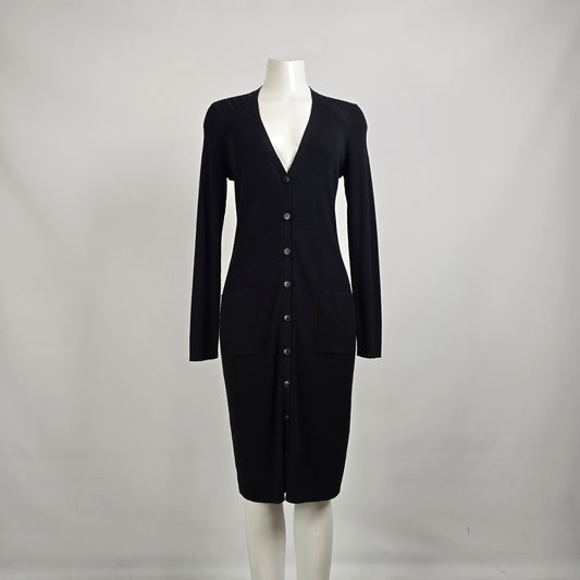 Lord & Taylor Extra Fine Merino Wool Long Black Cardigan Dress Size M