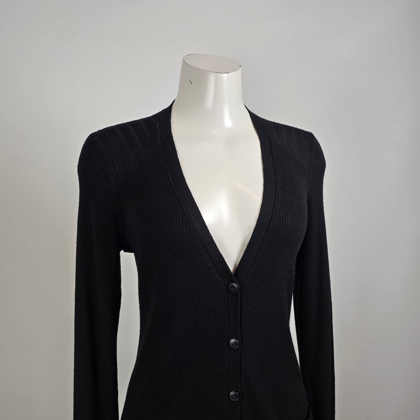 Lord & Taylor Extra Fine Merino Wool Long Black Cardigan Dress Size M