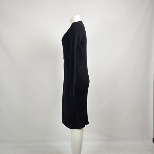 Lord & Taylor Extra Fine Merino Wool Long Black Cardigan Dress Size M