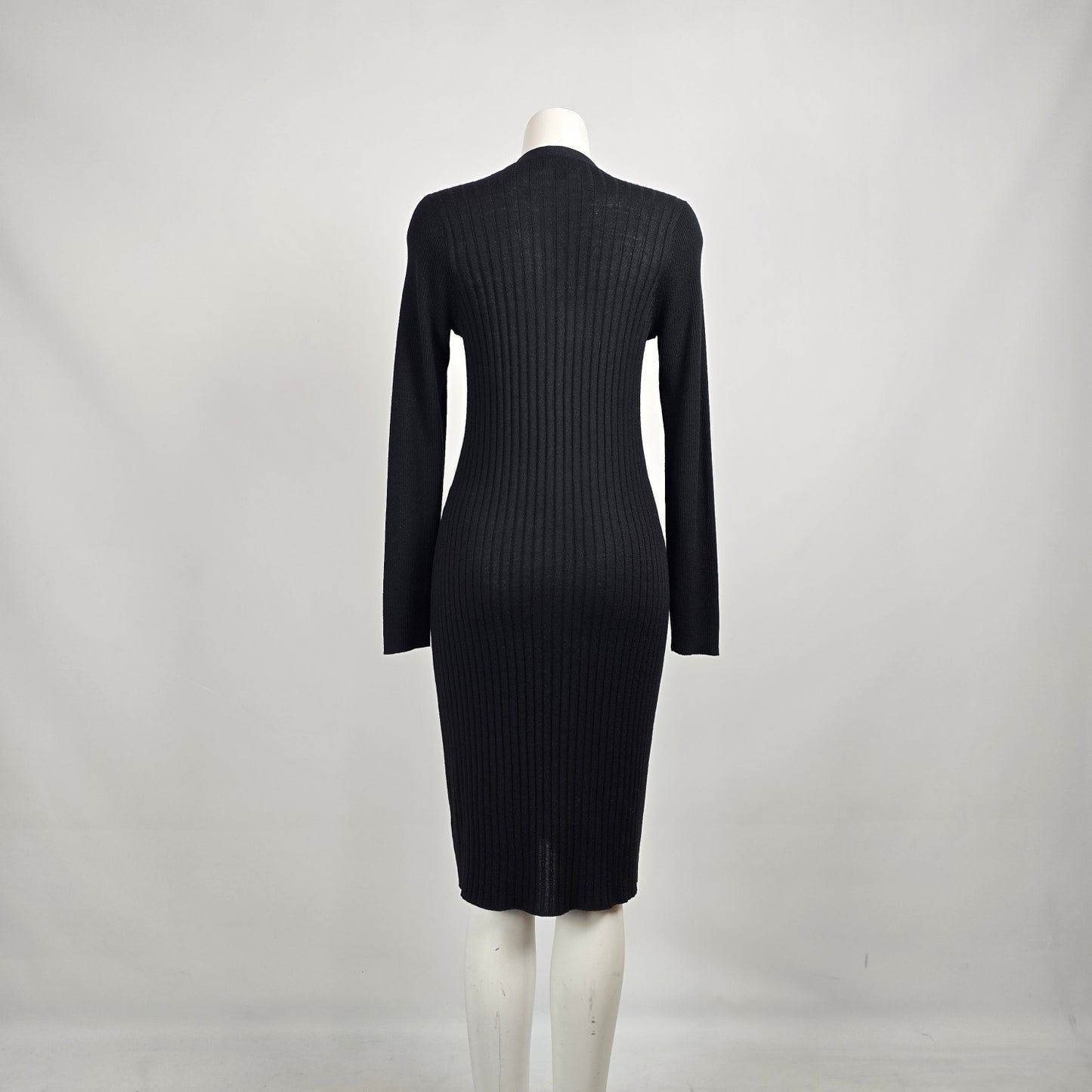 Lord & Taylor Extra Fine Merino Wool Long Black Cardigan Dress Size M