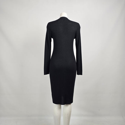 Lord & Taylor Extra Fine Merino Wool Long Black Cardigan Dress Size M