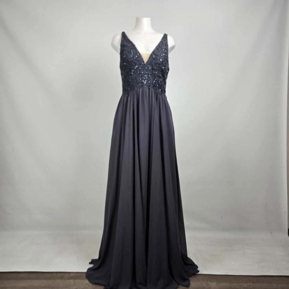 Morilee Madeline Gardner Grey Sequin Bodice Formal Gown Size 12
