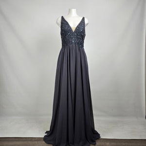 Morilee Madeline Gardner Grey Sequin Bodice Formal Gown Size 12