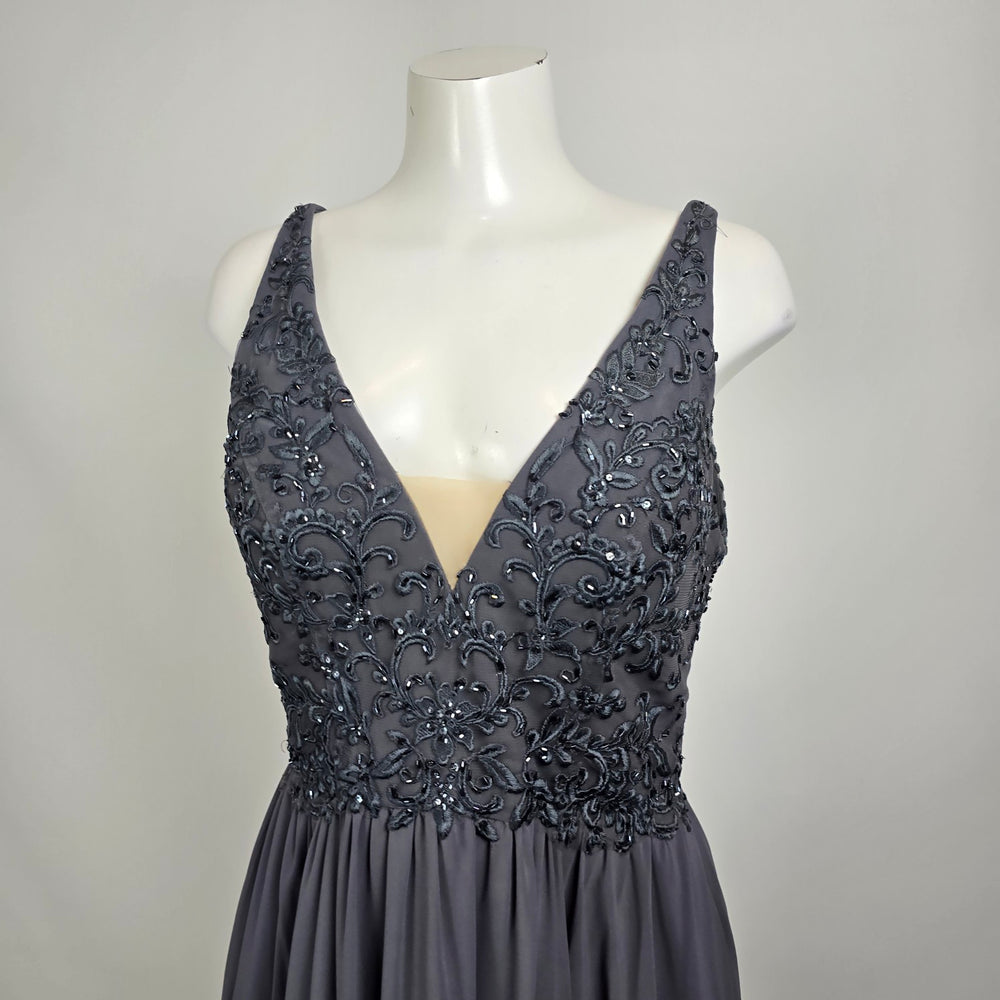 Morilee Madeline Gardner Grey Sequin Bodice Formal Gown Size 12