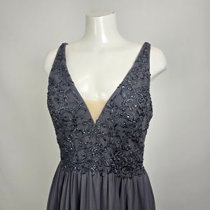 Morilee Madeline Gardner Grey Sequin Bodice Formal Gown Size 12