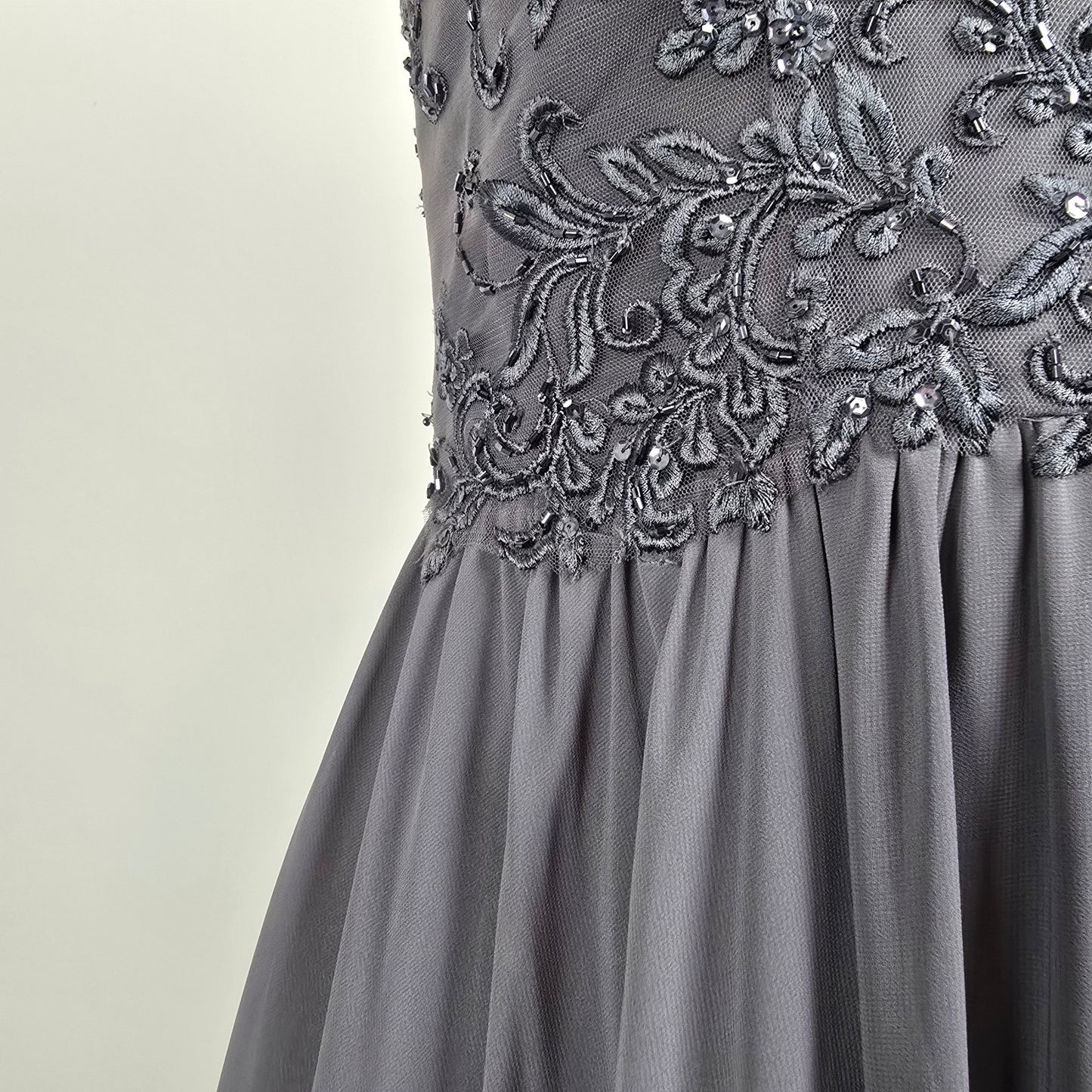 Morilee Madeline Gardner Grey Sequin Bodice Formal Gown Size 12