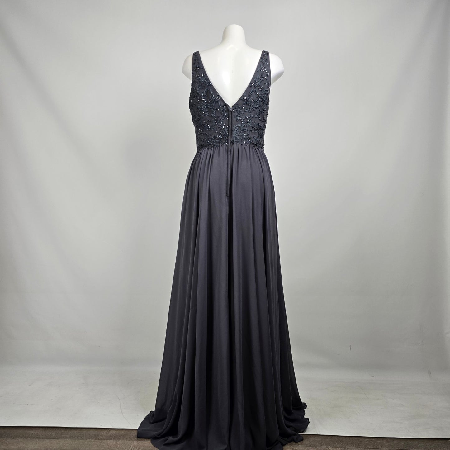Morilee Madeline Gardner Grey Sequin Bodice Formal Gown Size 12