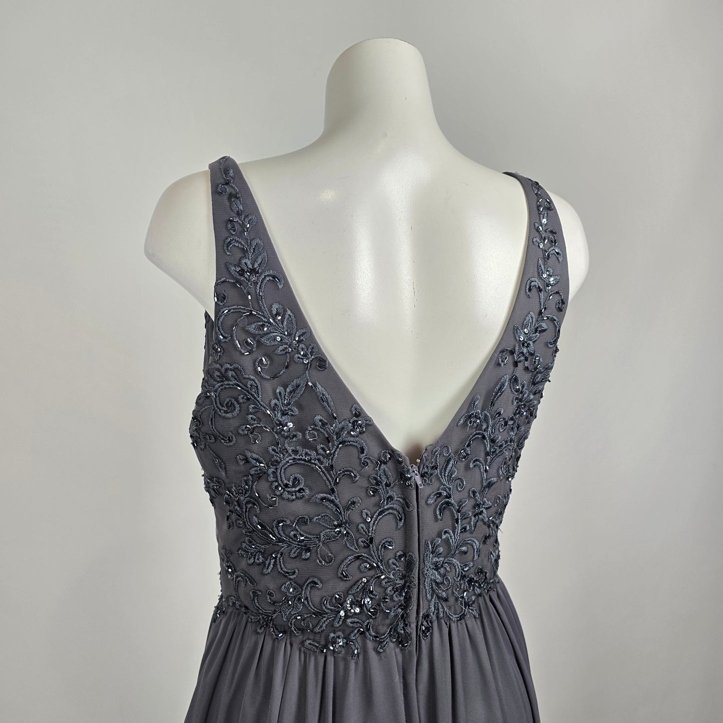 Morilee Madeline Gardner Grey Sequin Bodice Formal Gown Size 12
