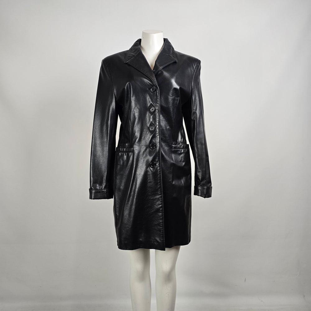 The Leather Ranch Vintage Black Leather Trench Coat Size M