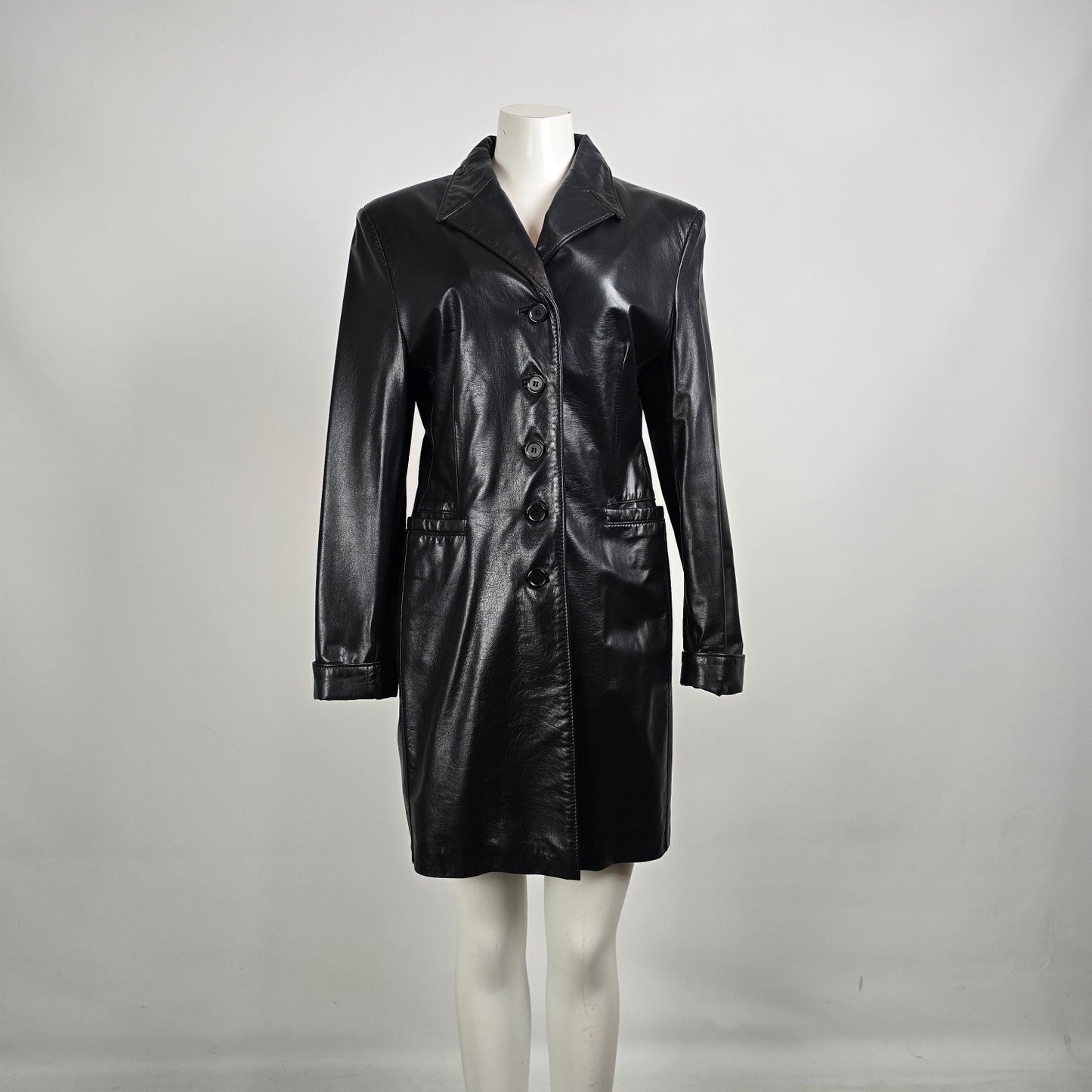 The Leather Ranch Vintage Black Leather Trench Coat Size M
