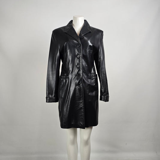 The Leather Ranch Vintage Black Leather Trench Coat Size M