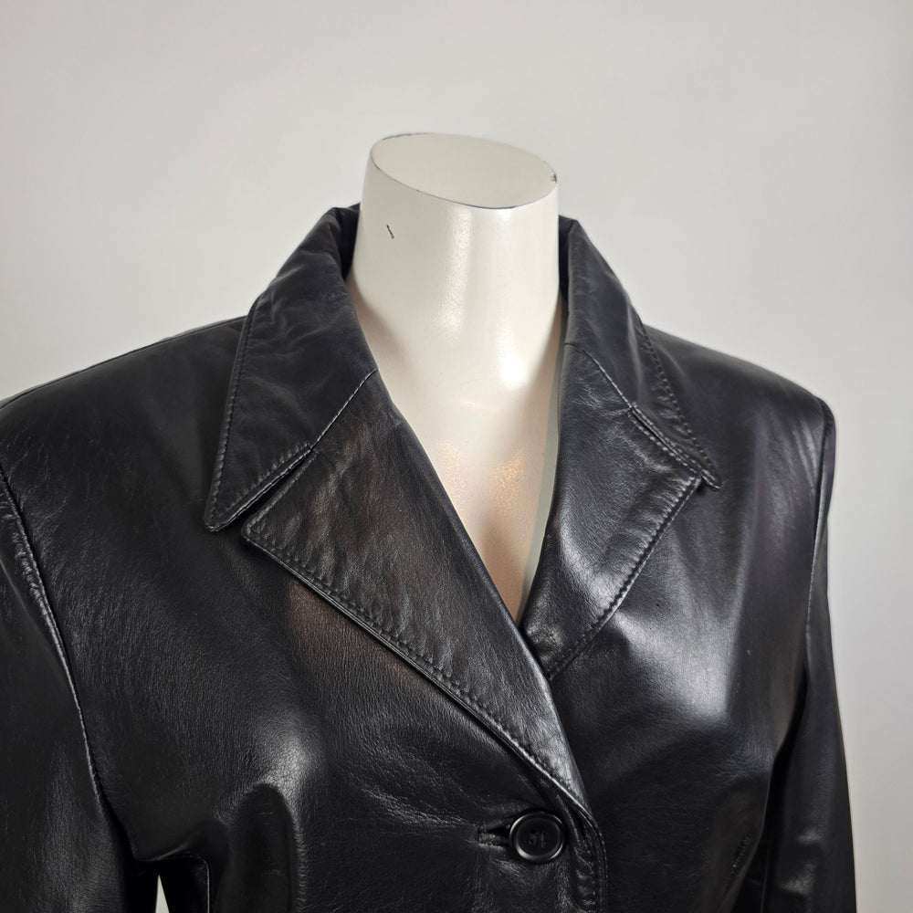 The Leather Ranch Vintage Black Leather Trench Coat Size M