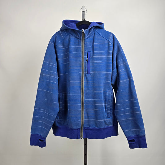 Lululemon Full Zip Fleece Lined Hoodie Blue Gray Striped XL
