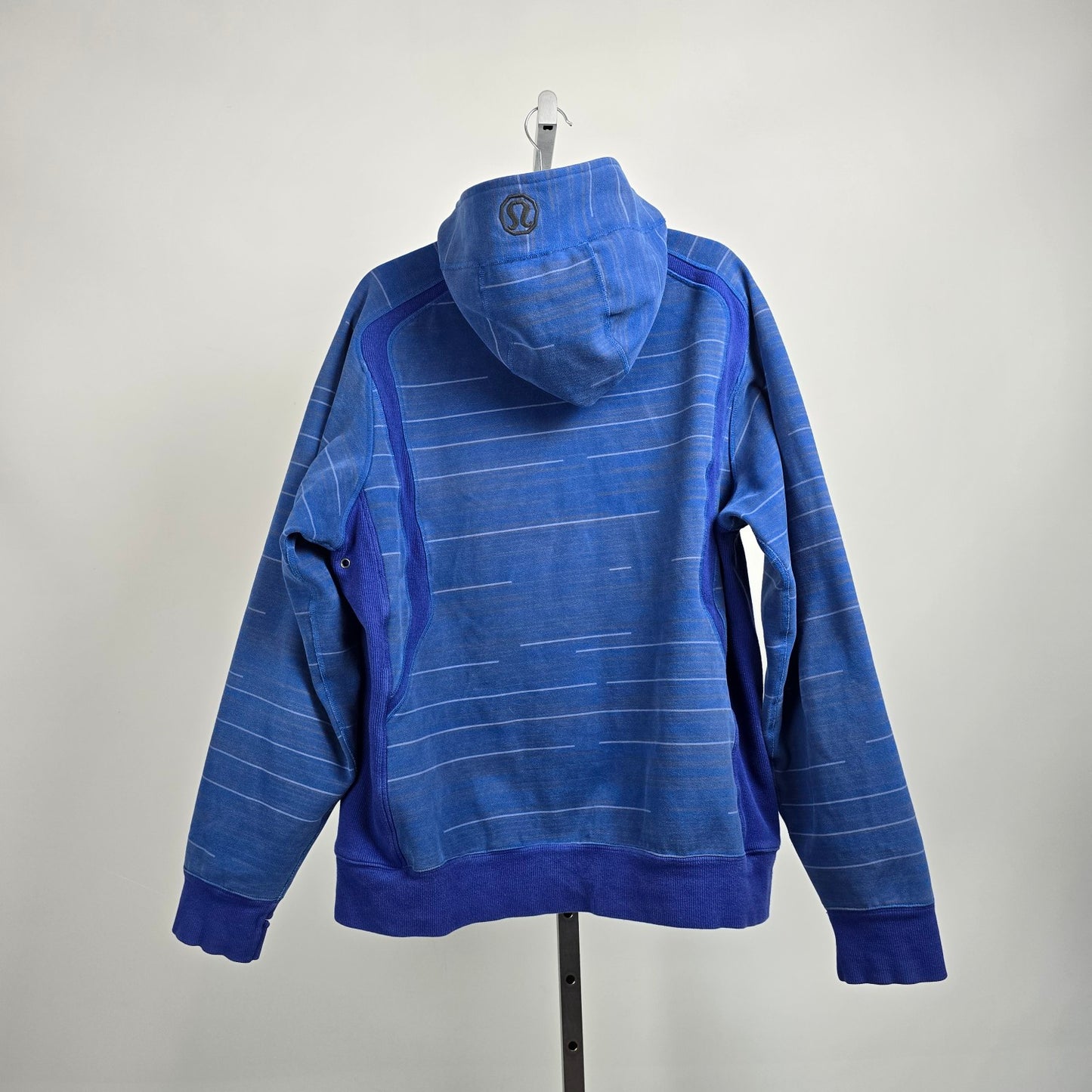 Lululemon Full Zip Fleece Lined Hoodie Blue Gray Striped XL