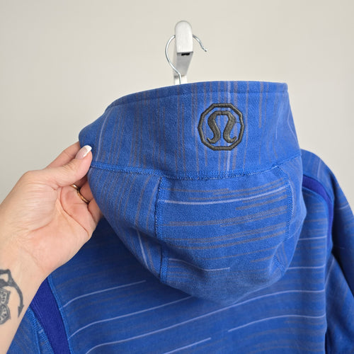 Lululemon Full Zip Fleece Lined Hoodie Blue Gray Striped XL