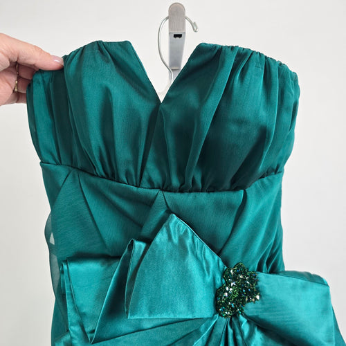 Vintage Teal Strapless Cocktail Event Dress With Oversized Bow Detail Size XS