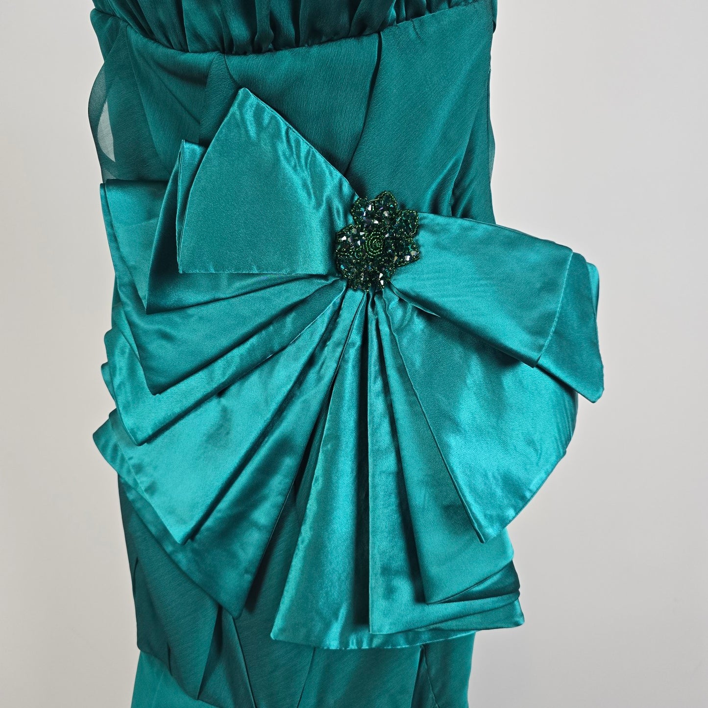 Vintage Teal Strapless Cocktail Event Dress With Oversized Bow Detail Size XS