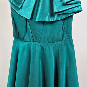Vintage Teal Strapless Cocktail Event Dress With Oversized Bow Detail Size XS