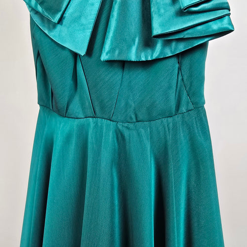 Vintage Teal Strapless Cocktail Event Dress With Oversized Bow Detail Size XS